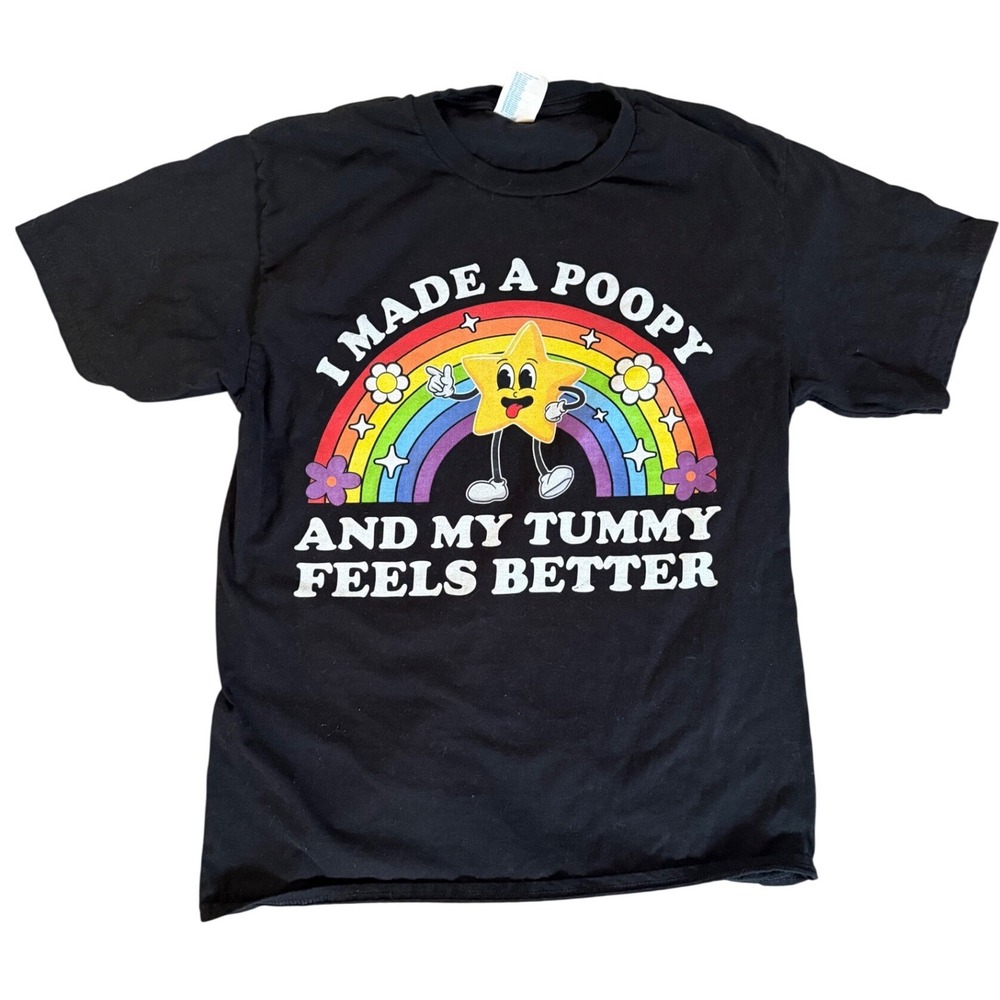 Port & Company I Made A Poopy Rainbow Graphic T-Shirt Black Medium Humor Tee